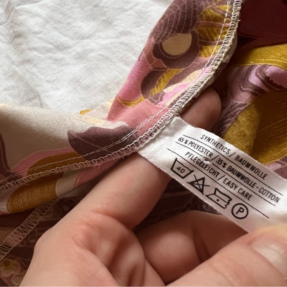 Unique Vintage Tie Shirt Dress w Retro Floral Print-Pink/Purple/Yellow Sz Med - Picture 6 of 7